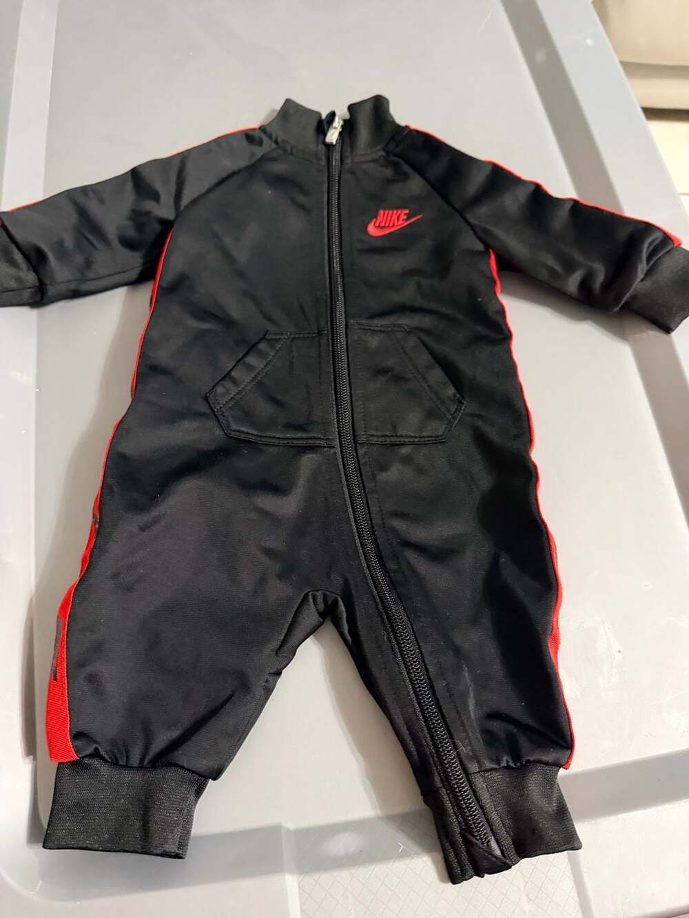 Nike Baby Coverall Romper Black Red Full Zip